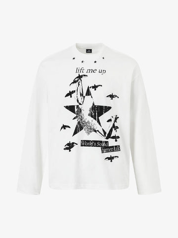 Retro Star Print Long-Sleeved T-Shirt 