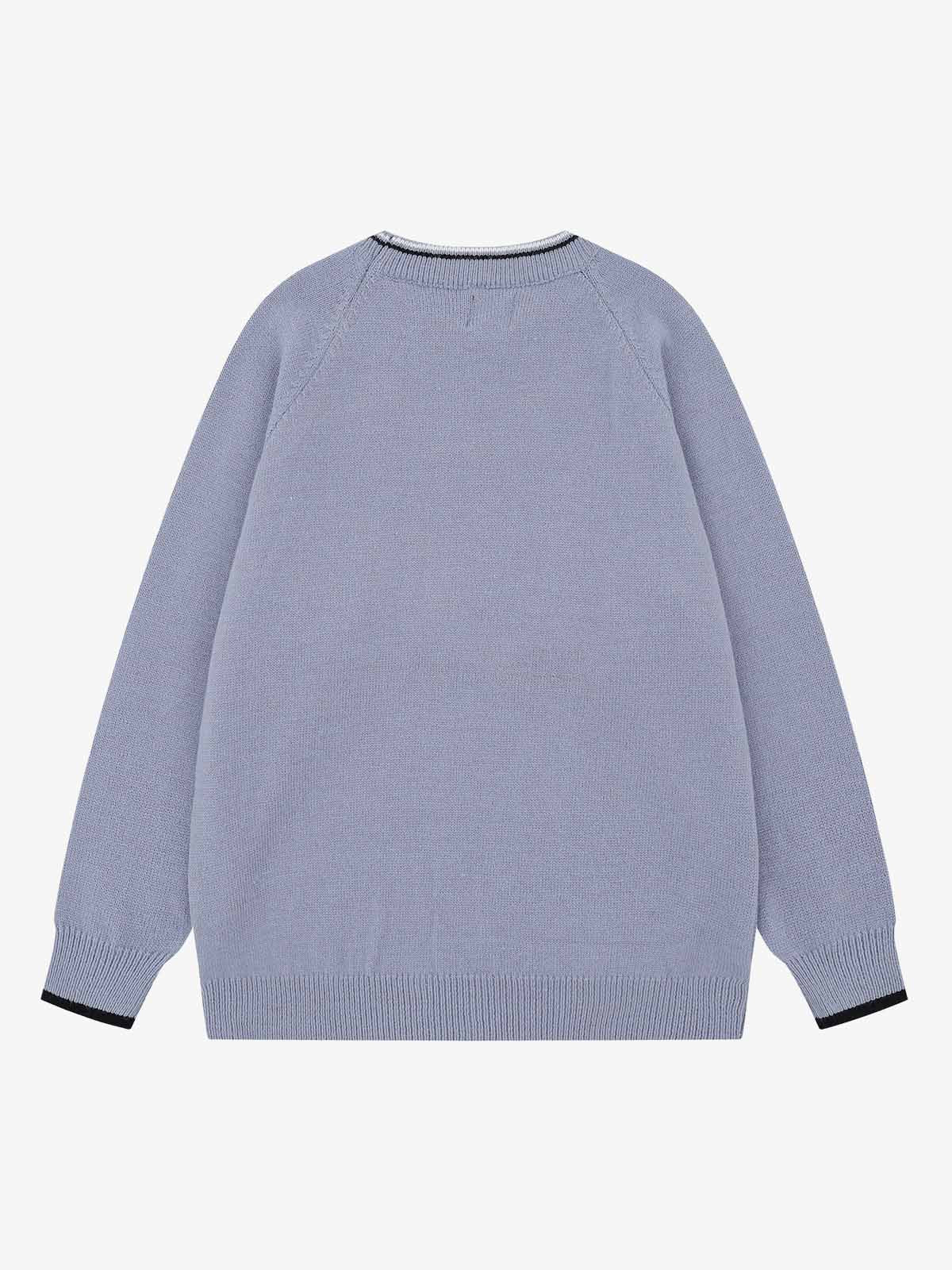 Striped Embroidered Knit Sweater
