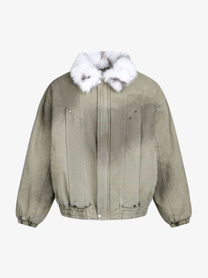 Stylish Faux Fur Collar Bomber Jacket for Winter - Warm and Fashionable Outerwear 