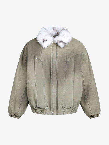 Stylish Faux Fur Collar Bomber Jacket for Winter - Warm and Fashionable Outerwear 