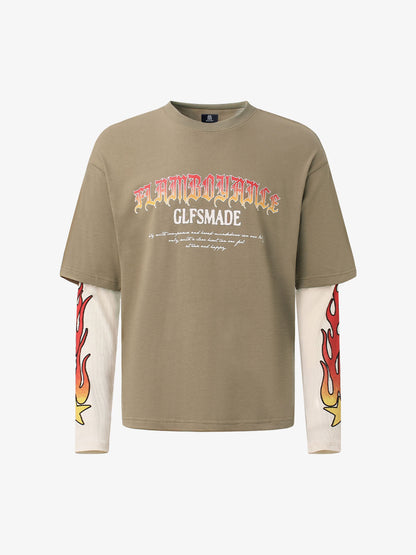 Gradient Letter Print Patchwork Faux Two-piece Long-sleeved T-shirt 