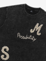 Vintage Washed Pearl Letter Graphic T-Shirt 