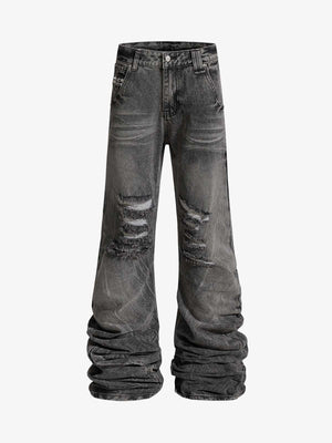 Stacked Flared Ripped Washed Pants 