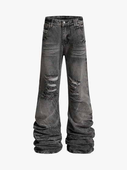 Stacked Flared Ripped Washed Pants 