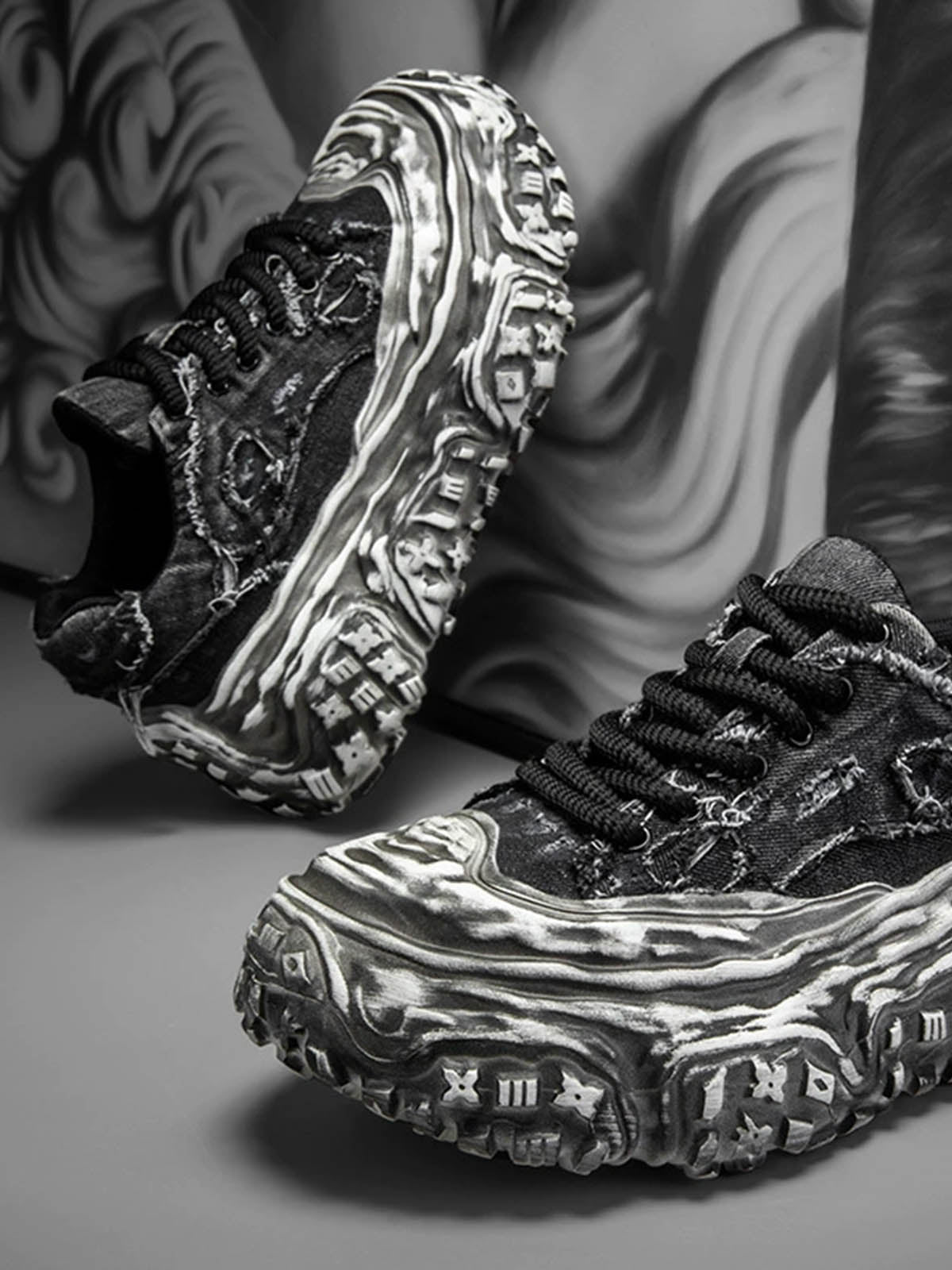 Tire-Tread Distressed Sneakers