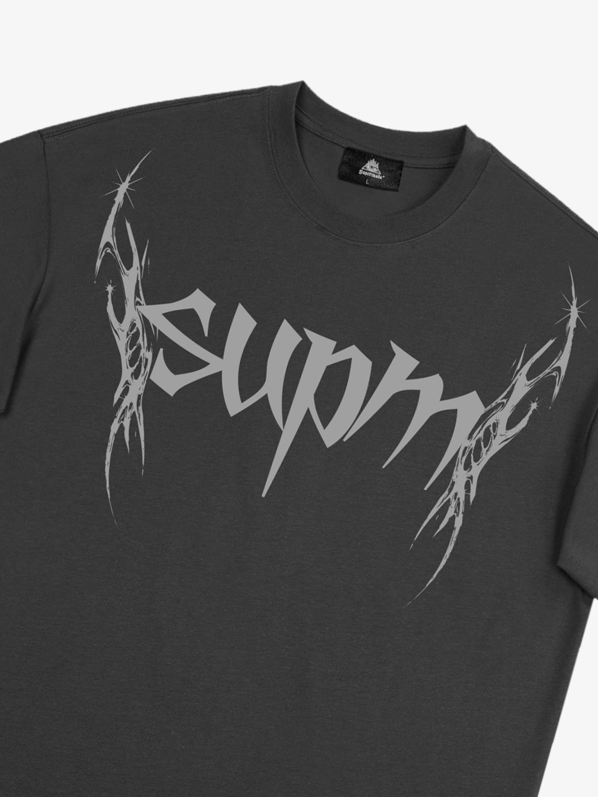 THE SUPERMADE Futuristic spiked pattern gothic style logo font design T-shirts 