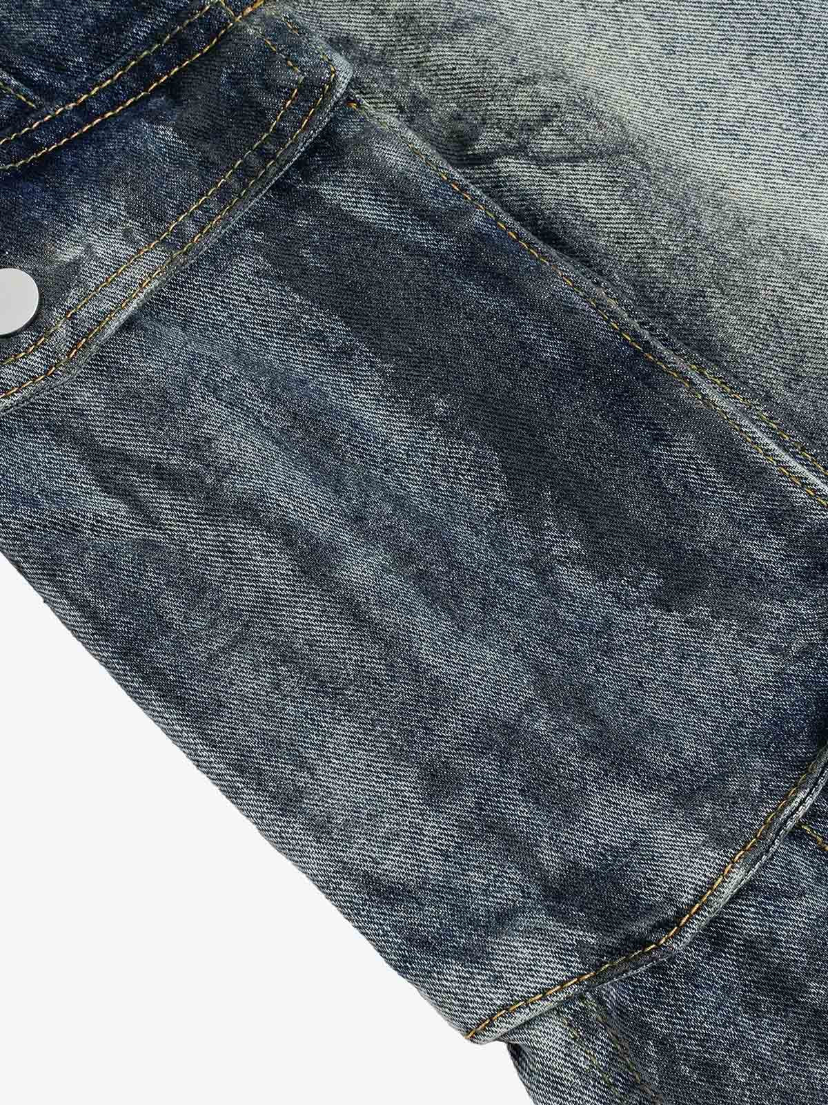 Grunge Wash Cargo Denim Shorts 