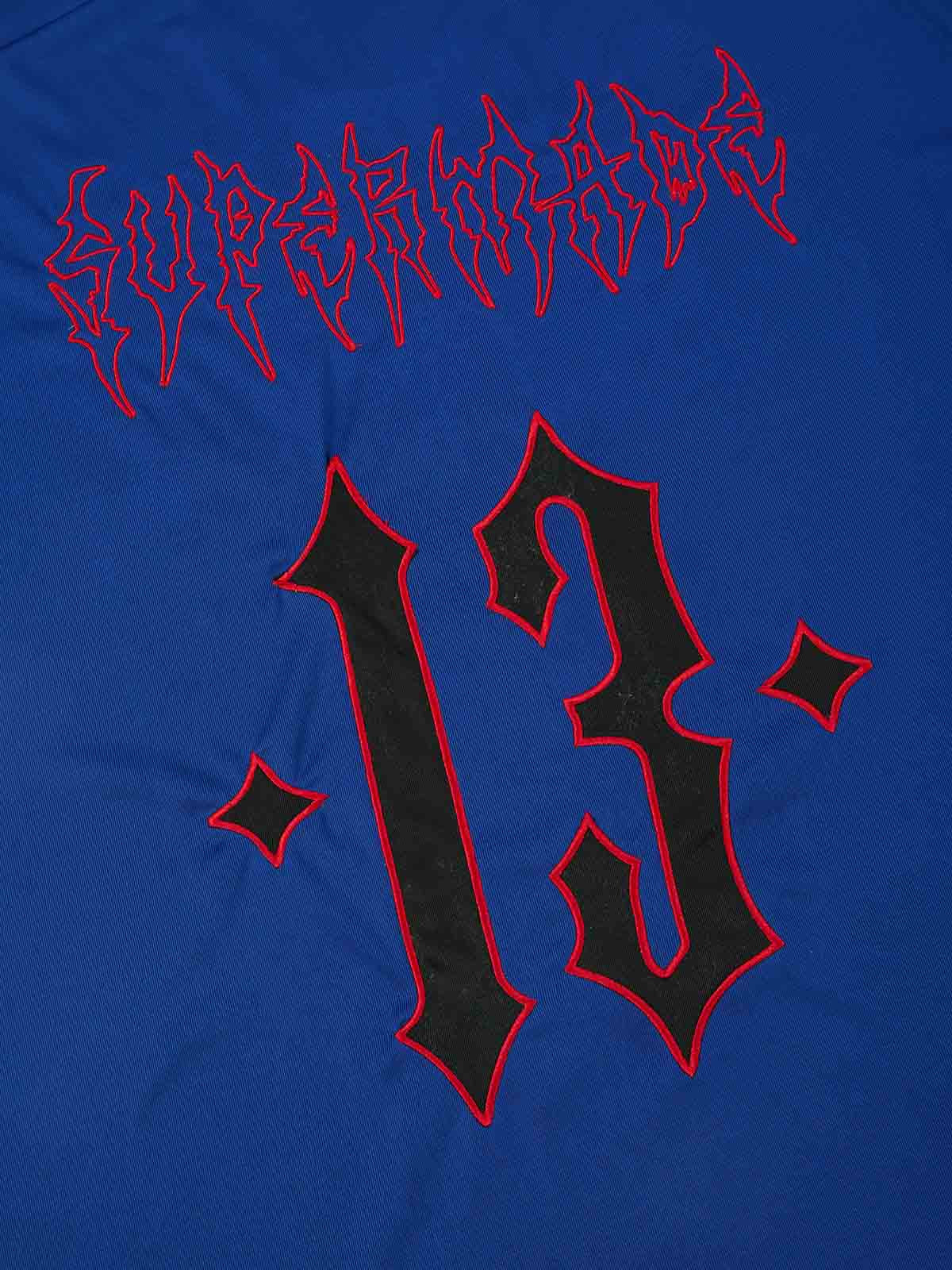 Supermade Color-Blocked V-Neck Embroidered Jersey Short-Sleeved 