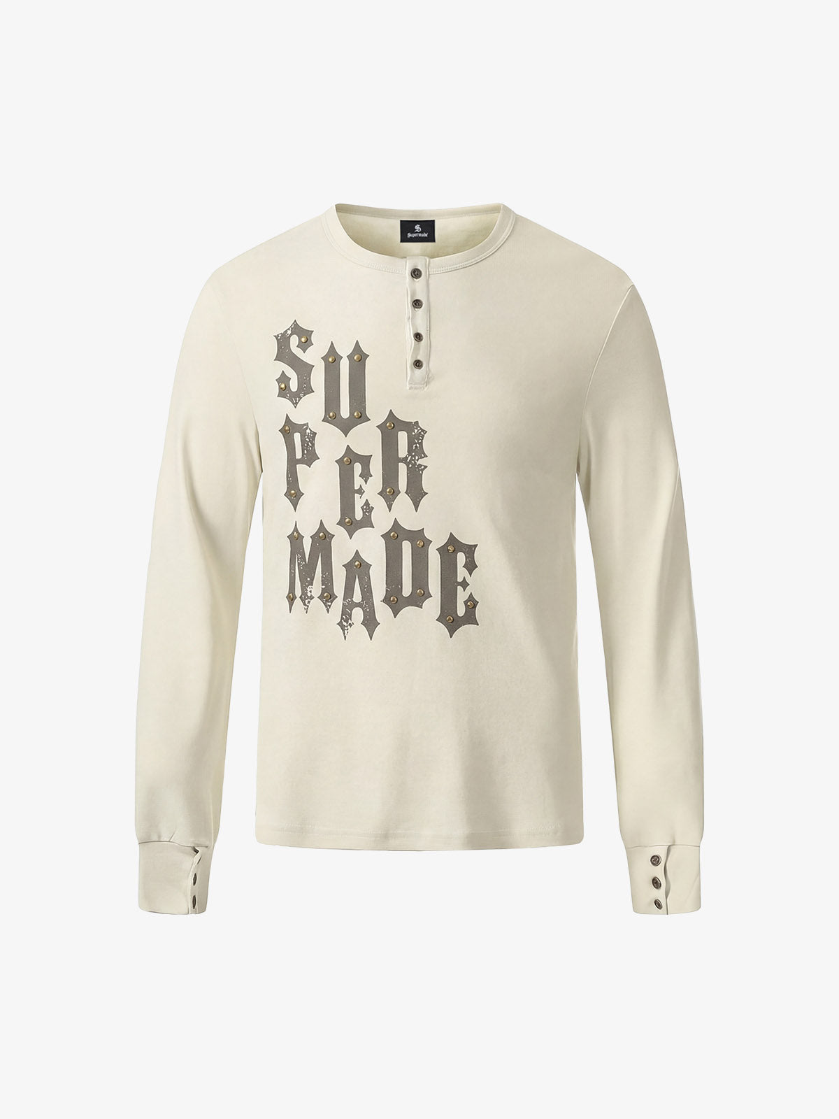 Cotton Long Sleeve Henley Shirt with Supermade Graphic Print 