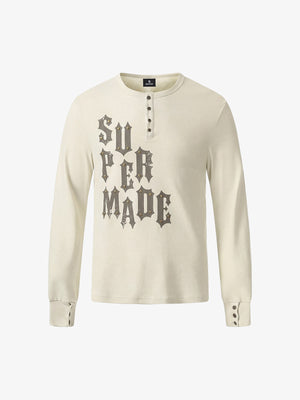 Cotton Long Sleeve Henley Shirt with Supermade Graphic Print 