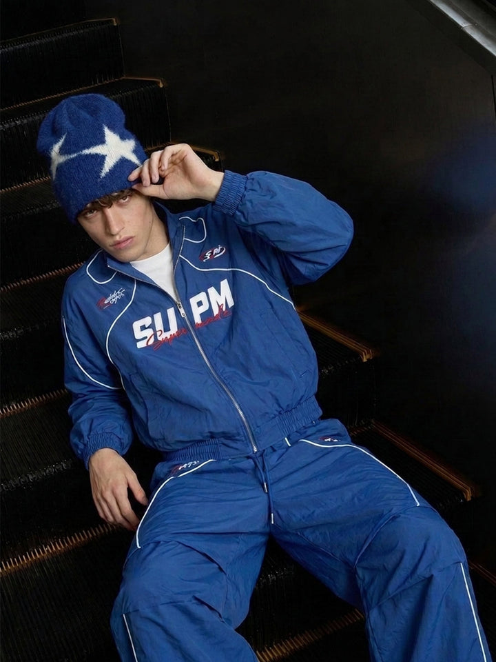 Retro Track Panel Zip-Up Jacket & Wide-Leg Track Pants Set