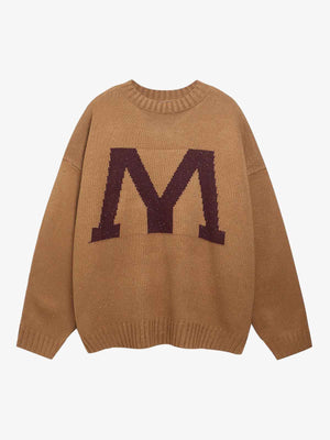 Oversized Knit Sweater with Bold Letter Design for Fall and Winter 