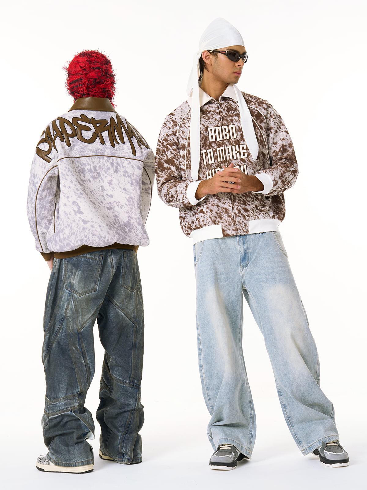 “Born to Make History” Slogan Embroidered Snow Leopard Fleece Jacket 