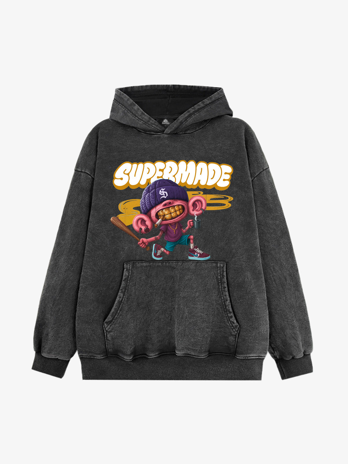 Thesupermade Cartoon Graffiti Font Baseball Trend Boy Hooded Sweatshirt 