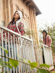 Paint Splatter Plaid Frayed Hem Button Up Shirt 