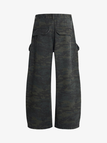 Retro Camo Multi-Pocket Cargo Barrel Pants 