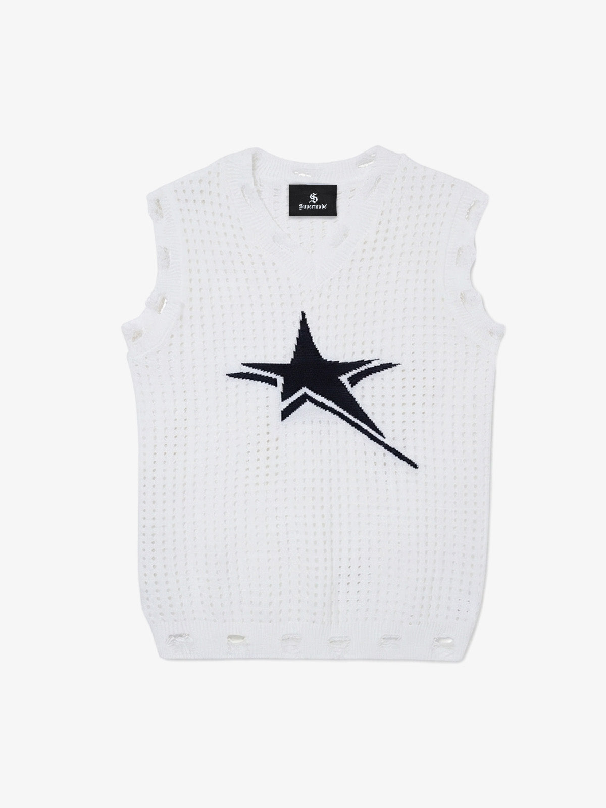 Distressed Jacquard Mesh Knit Vest