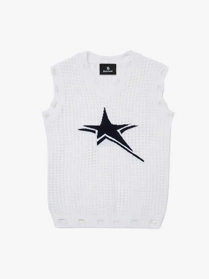 Distressed Jacquard Mesh Knit Vest