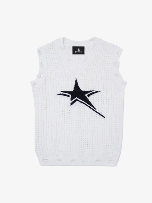 Distressed Jacquard Mesh Knit Vest
