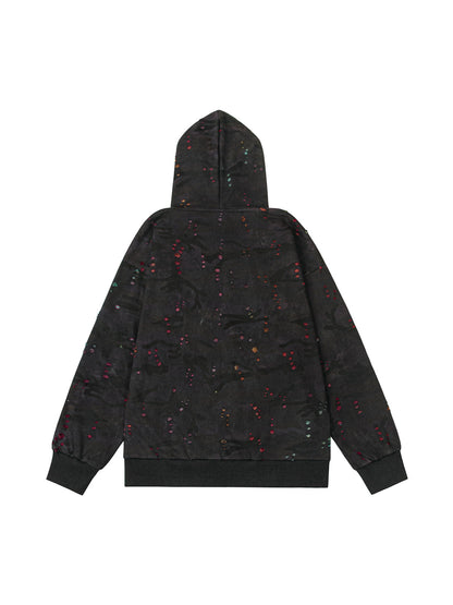 Thesupermade Washed Distressed Zipper Hooded Jacket 