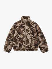 All-Over Print Embroidered Fleece Zip-Up Jacket & Pants Set