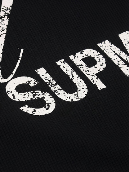 Cotton Blend Oversized Graphic T-Shirt with Cross Print and Embellished Collar 