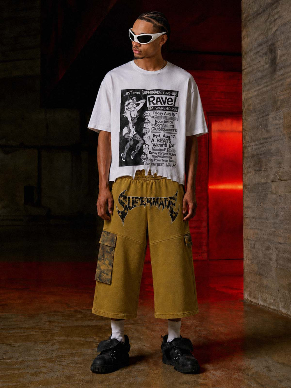 Camo Paneled Distressed Cropped Sweatpants