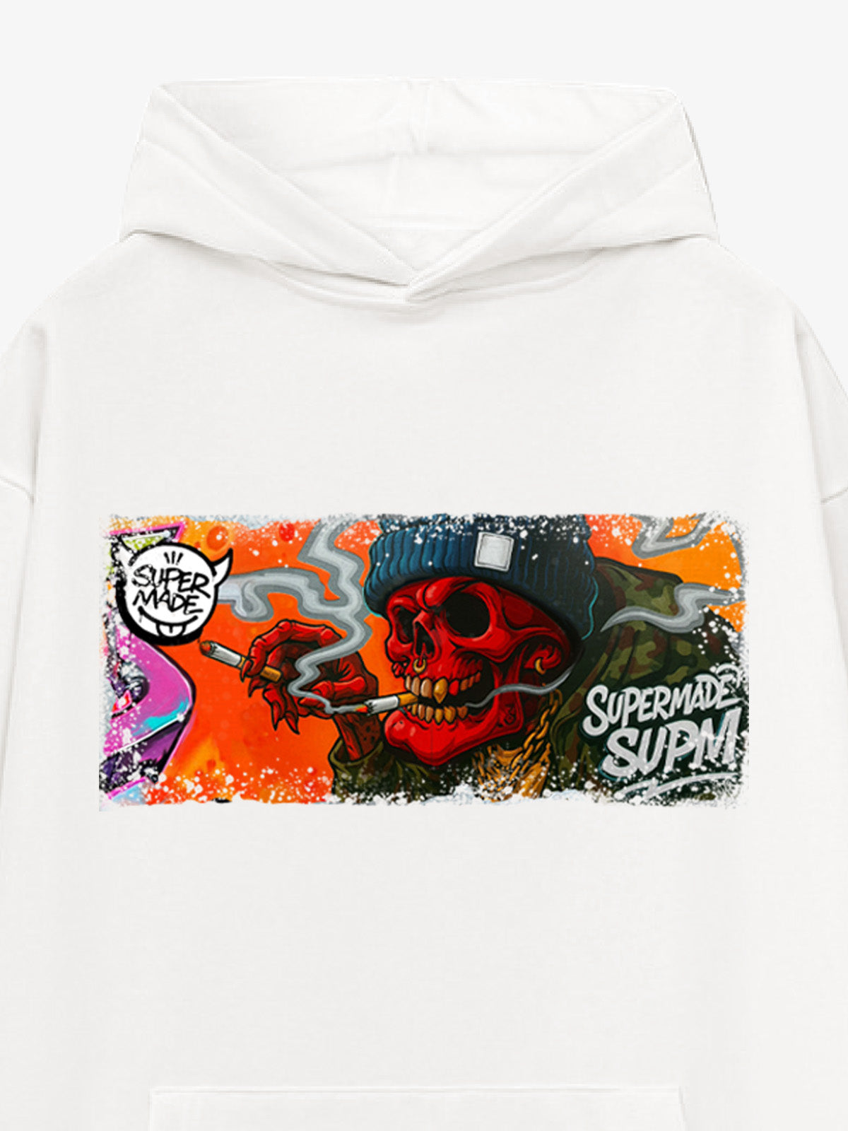 Thesupermade Distressed Blood-red Skull Graffiti Hooded Sweatshirt 
