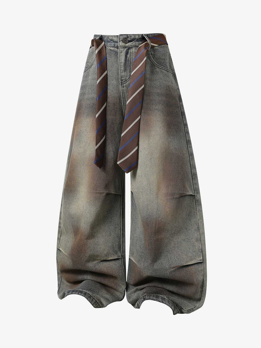 Gradient Sandwash Detachable Tie Baggy Jeans