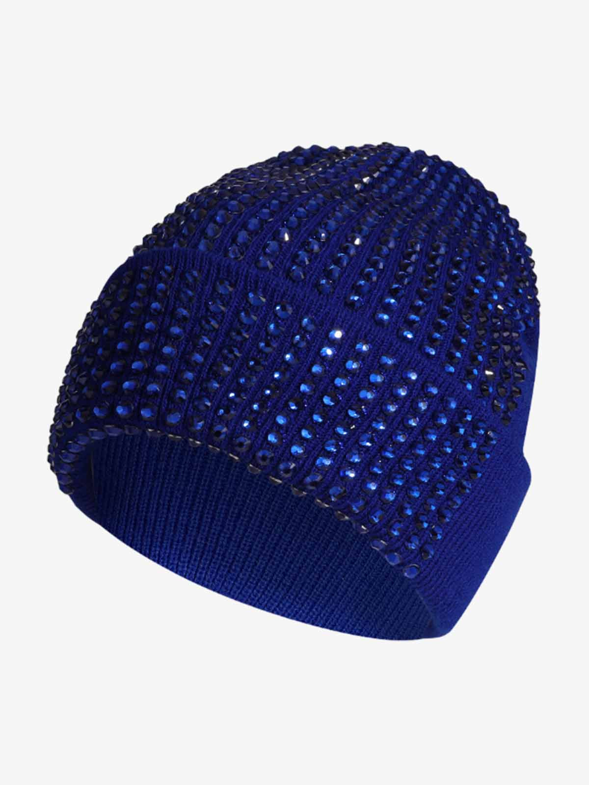Rhinestone Embellished Ribbed Knit Beanie Hat 