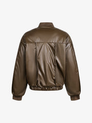 Retro Brown Faux Leather Zip-Up Bomber Jacket 