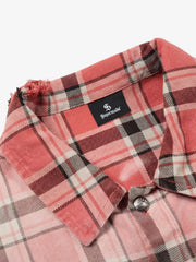 Paint Splatter Plaid Frayed Hem Button Up Shirt 