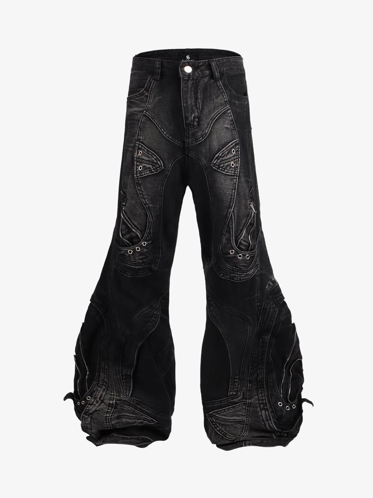 Vintage Distressed Curved Blade Barrel Jeans 