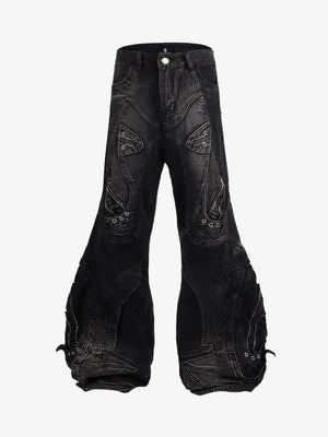Vintage Distressed Curved Blade Barrel Jeans 