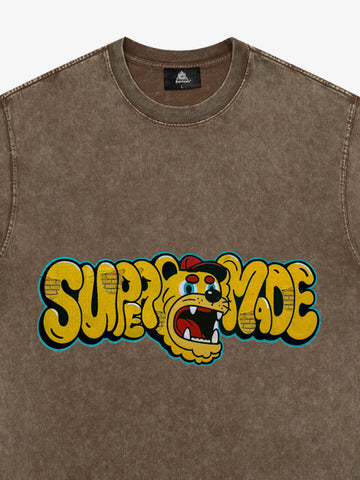 Street Graffiti Trendy Tiger Head Font T-Shirt 