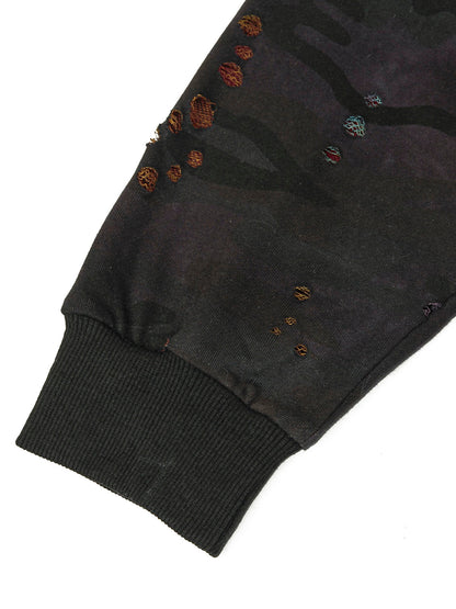 Thesupermade Washed Distressed Zipper Hooded Jacket 