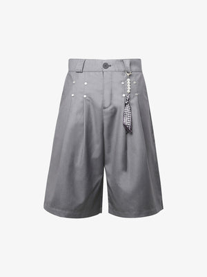 Pleated Design Pendant Decoration Baggy Shorts 