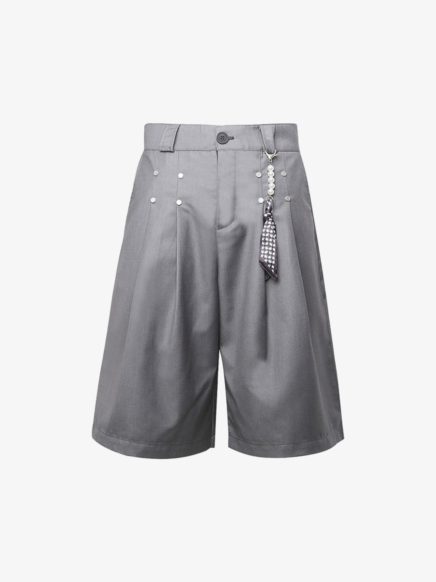 Pleated Design Pendant Decoration Baggy Shorts - 2482 