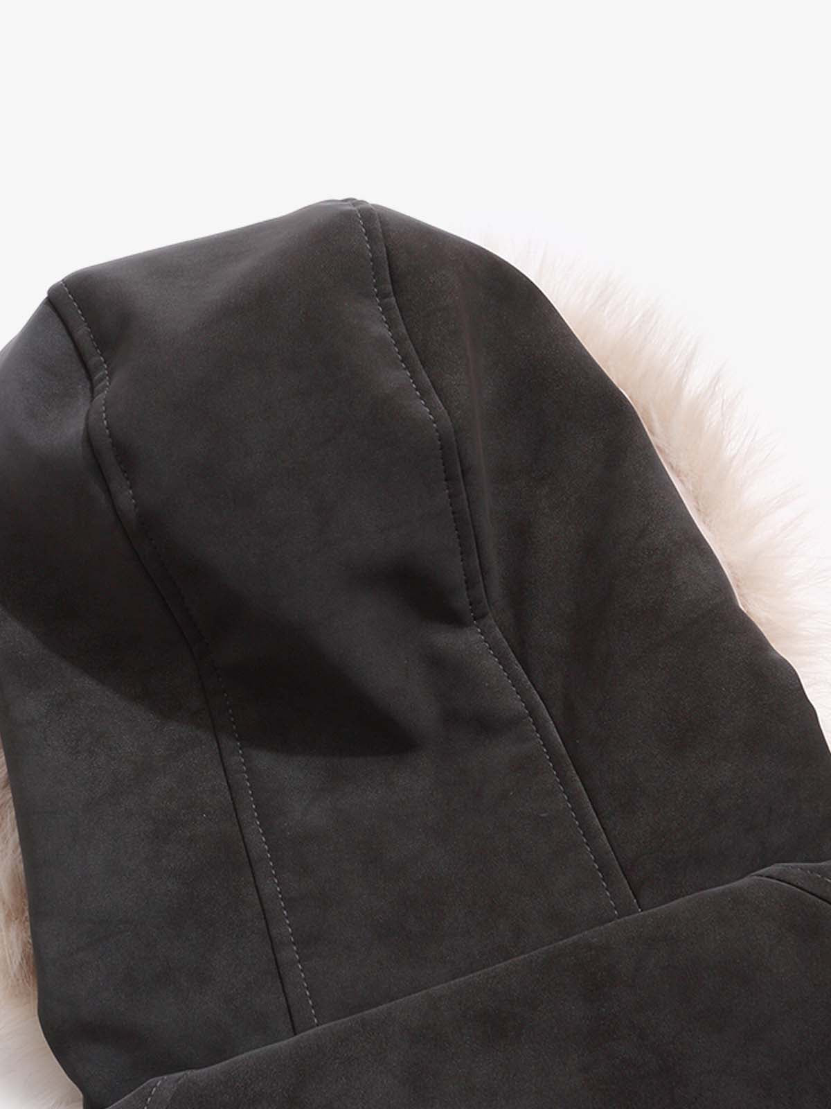 Faux Fur Trimmed Hood Suede Bomber Jacket 