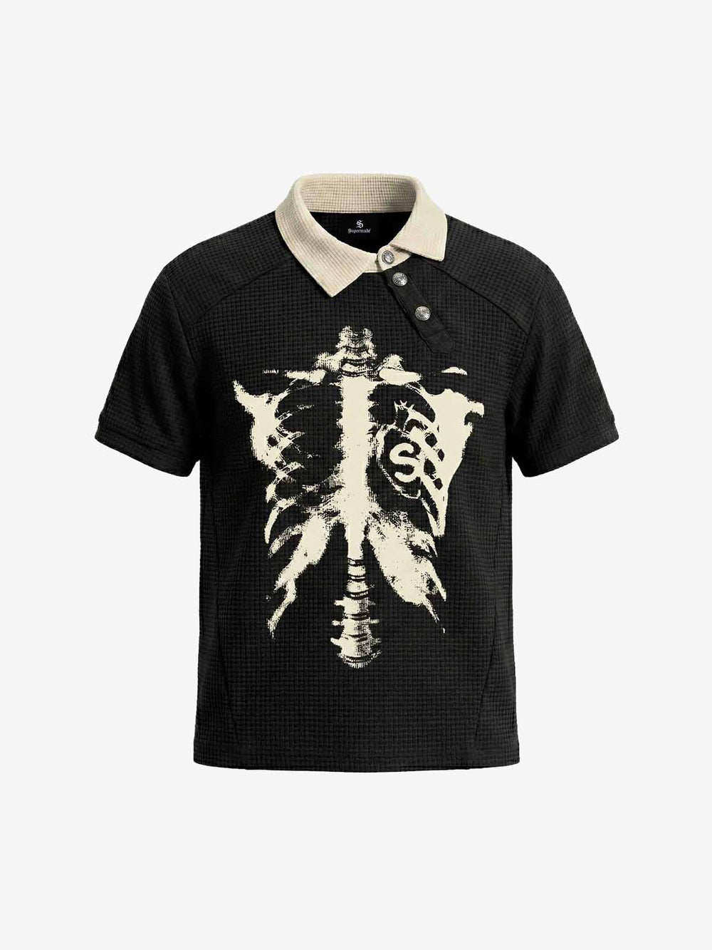 Skeleton Ribcage Graphic Print Asymmetric Button Polo Shirt 