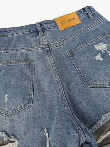 Thesupermade Camouflage Patchwork Ripped Cargo Jeans 
