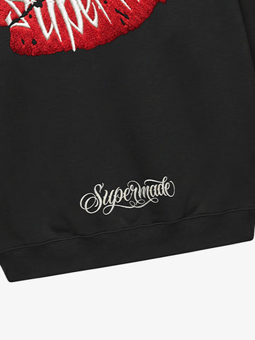 Oversized Hoodie with Lip Print Embroidery