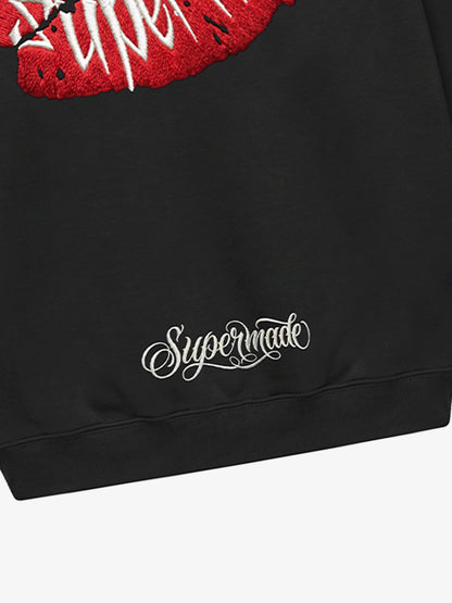 Oversized Hoodie with Lip Print Embroidery