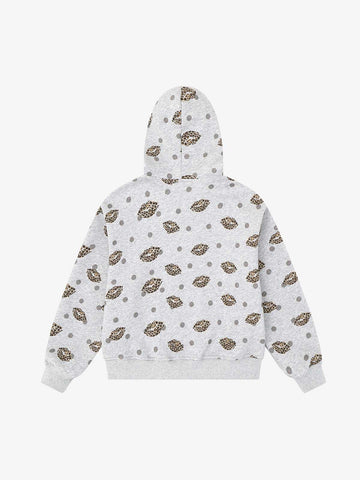 Lips Leopard Print Cropped Zip-Up Hoodie