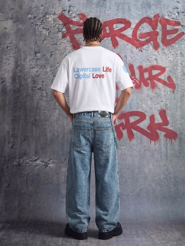 Wide Leg Striped Patchwork Letter Print Pants