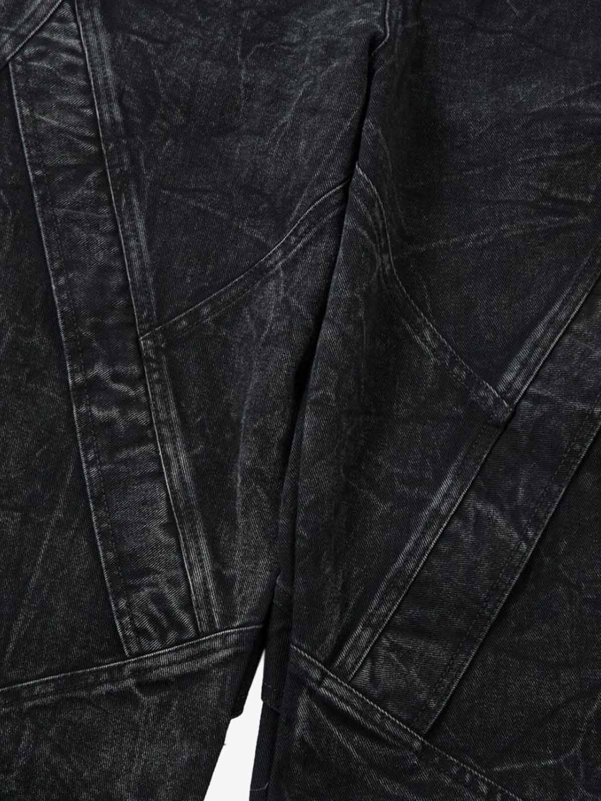 High-Waisted Wide-Leg Denim Pants with Unique Geometric Design 