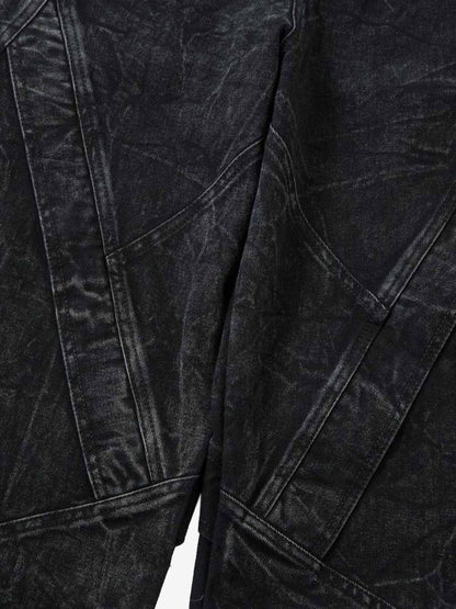 High-Waisted Wide-Leg Denim Pants with Unique Geometric Design 