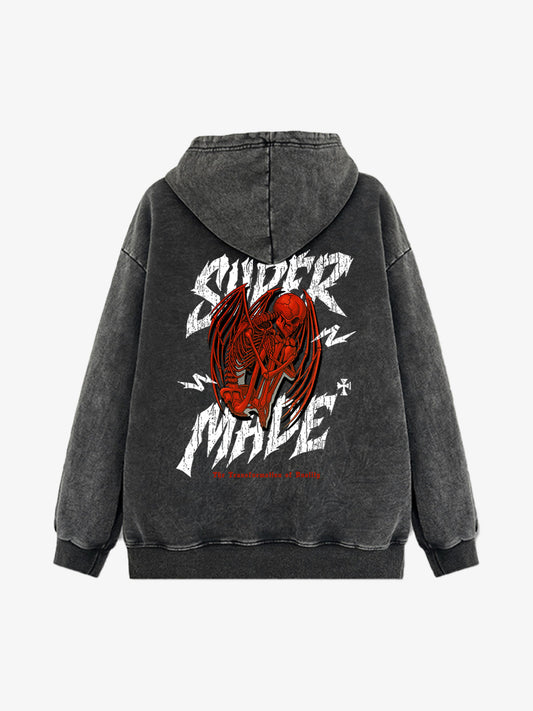 Distressed Graphic Hoodie with Bold Demon Design for Men 