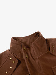 Studded Stand-Collar Suede Work Jacket