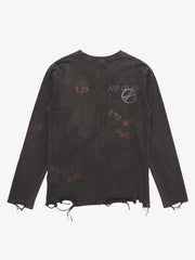 Rhinestone Graphic Dyed Long Sleeve Tee